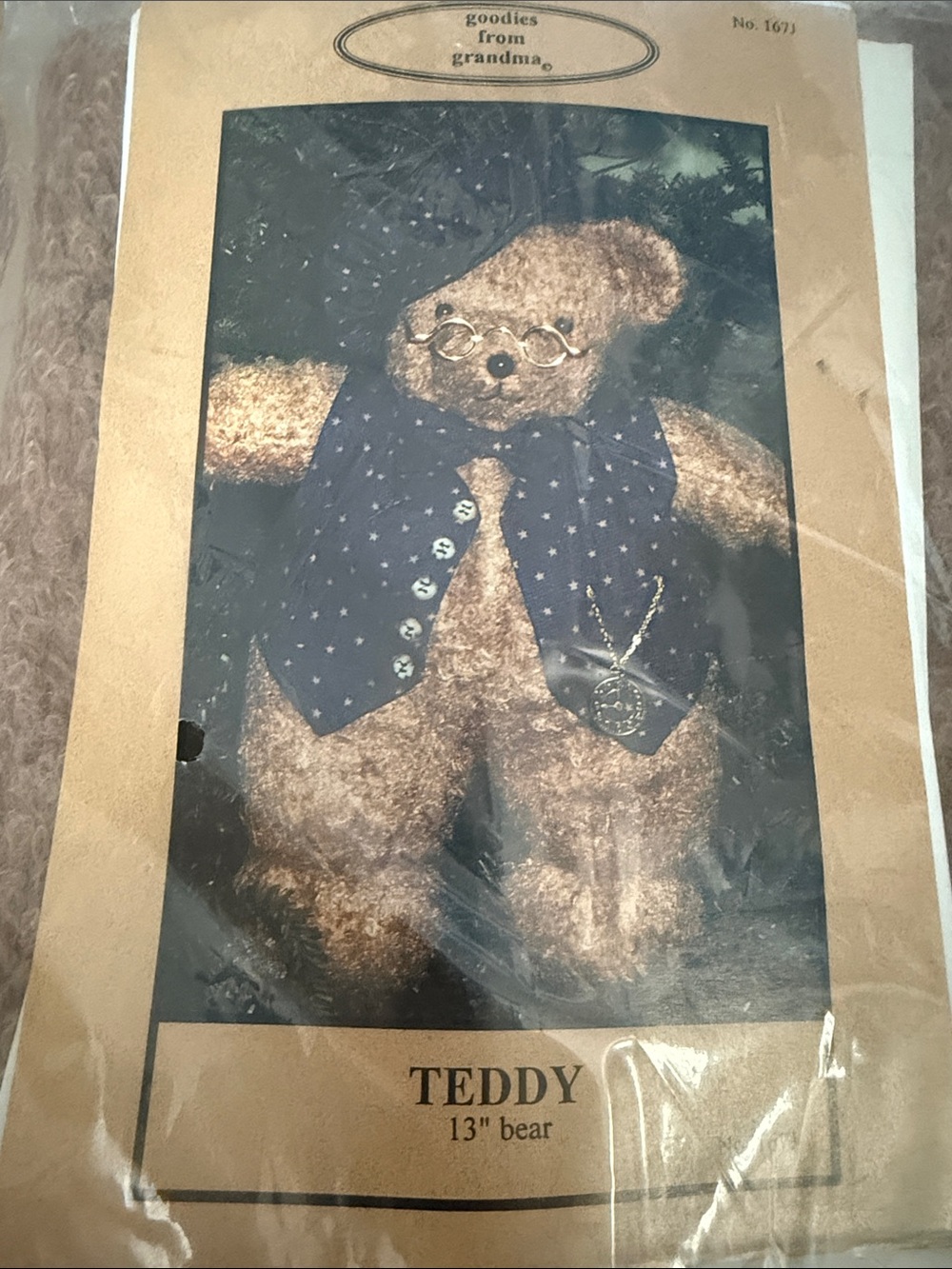 Brown Teddy Bear with Navy Vest